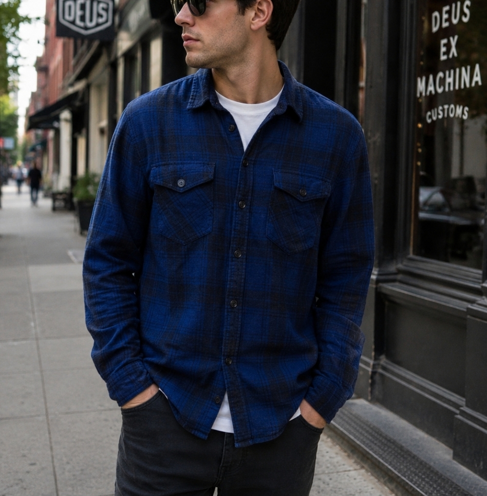 Tilley Blue Plaid Button Down Shirt XL Cotton Flannel Casual Outdoor Shirt